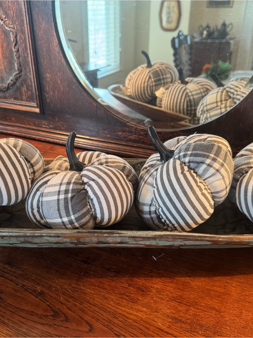 Striped Fabric Pumpkin Trio - Neutral Black & Cream Fall Decor